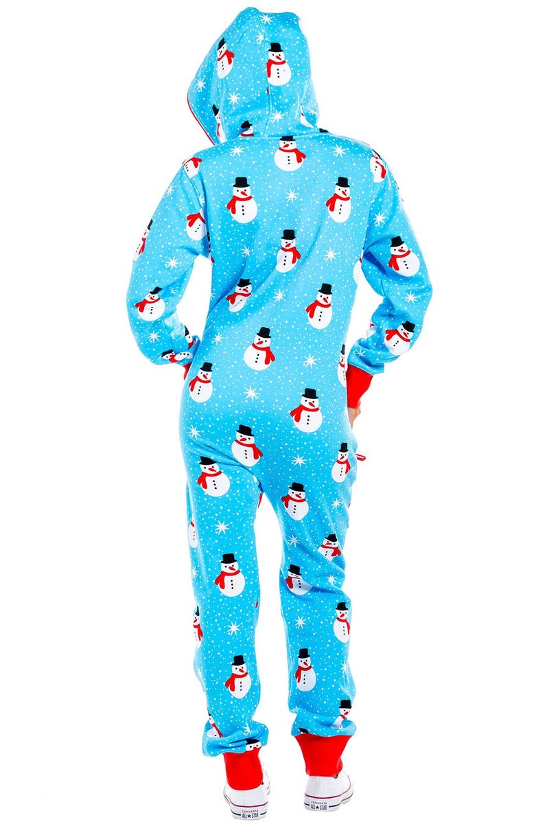 Tipsy Elves Christmas Onesies for Adults - Comfy Unisex Matching Holiday Jumpsuits with Convenient Pockets - Blue Snowman Christmas Jumpsuit Size Large - Image 3